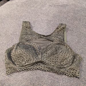 Olive lace bralette with mesh insert